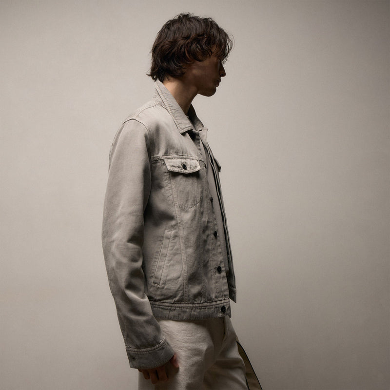 Cotton Linen Twill Trucker Jacket in Fog Pigment | James Perse Los Angeles