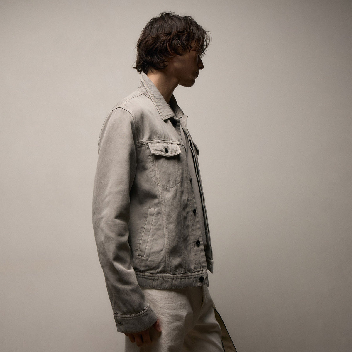 Mrht Cotton Linen Twill Trucker Jacket In Fog Pigment | James Perse Los Angeles