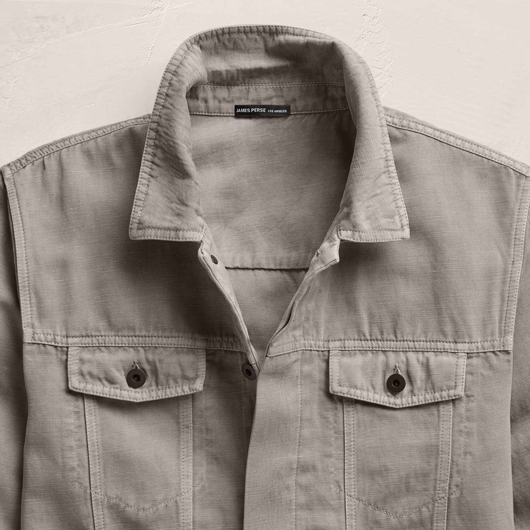 Cotton Linen Twill Trucker Jacket in Fog Pigment | James Perse Los Angeles