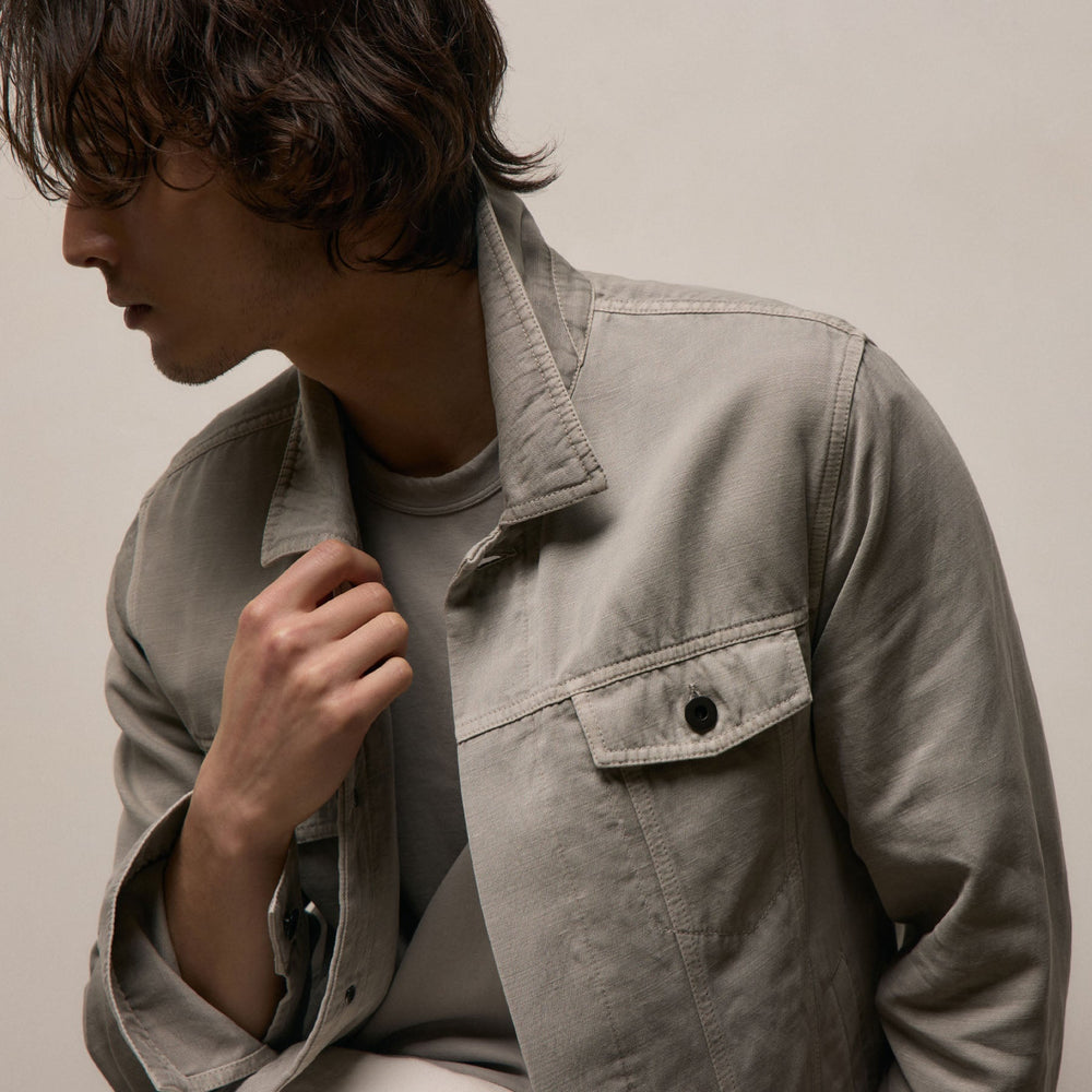 Cotton Linen Twill Trucker Jacket in Fog Pigment | James Perse Los Angeles