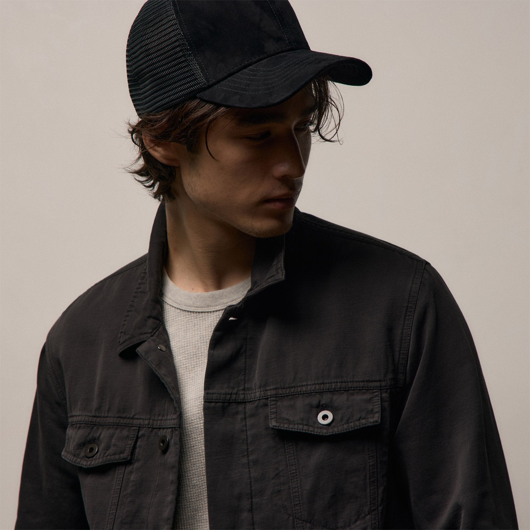 Cotton Linen Twill Trucker Jacket in Magma Pigment | James Perse Los Angeles