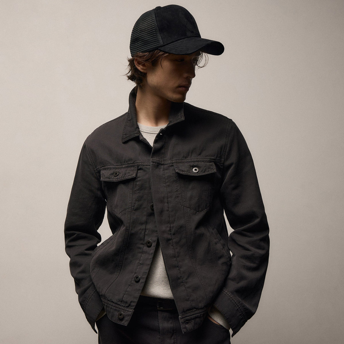 Cotton Linen Twill Trucker Jacket in Magma Pigment | James Perse Los Angeles