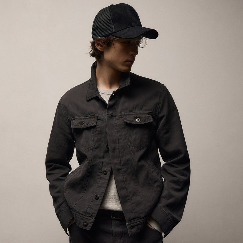 Cotton Linen Twill Trucker Jacket in Magma Pigment | James Perse Los Angeles
