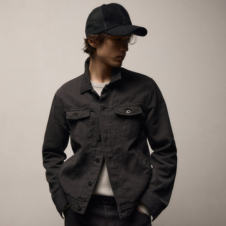 Cotton Linen Twill Trucker Jacket in Magma Pigment | James Perse Los Angeles