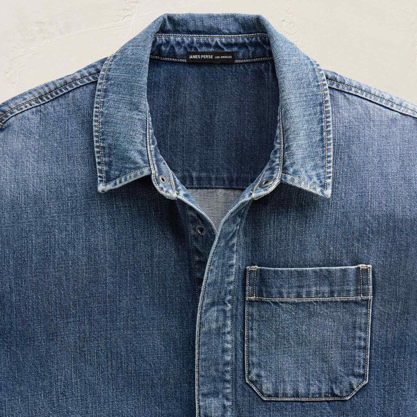 Denim Shirt Jacket in Medium Wash | James Perse Los Angeles FLAT