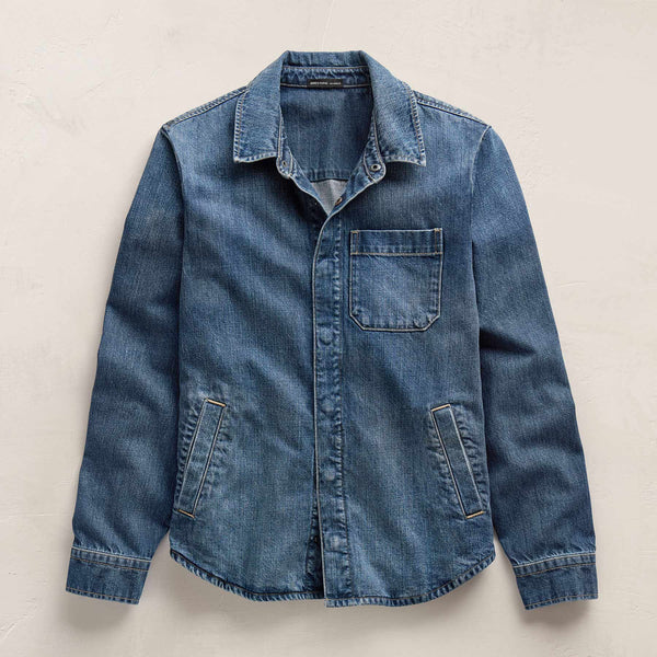 Denim Shirt Jacket in Medium Wash | James Perse Los Angeles FLAT
