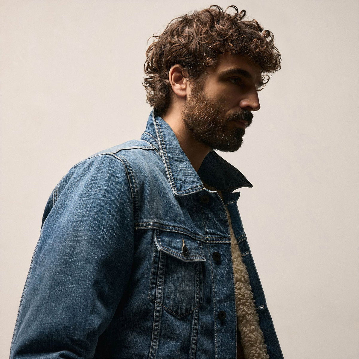 Denim Sherpa Lined Jacket in Medium Wash | James Perse Los Angeles