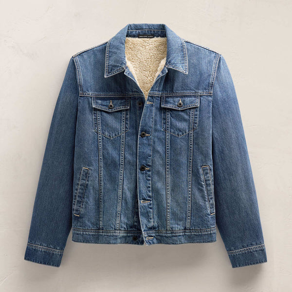 Denim Sherpa Lined Jacket in Medium Wash | James Perse Los Angeles FLAT