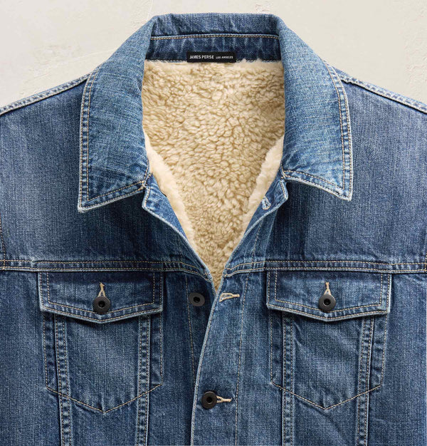 Denim Sherpa Lined Jacket in Medium Wash | James Perse Los Angeles FLAT