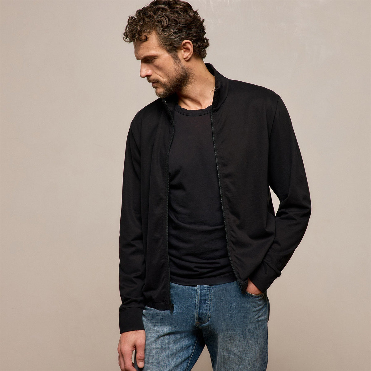 Organic Sueded Jersey Jacket in Black | James Perse Los Angeles