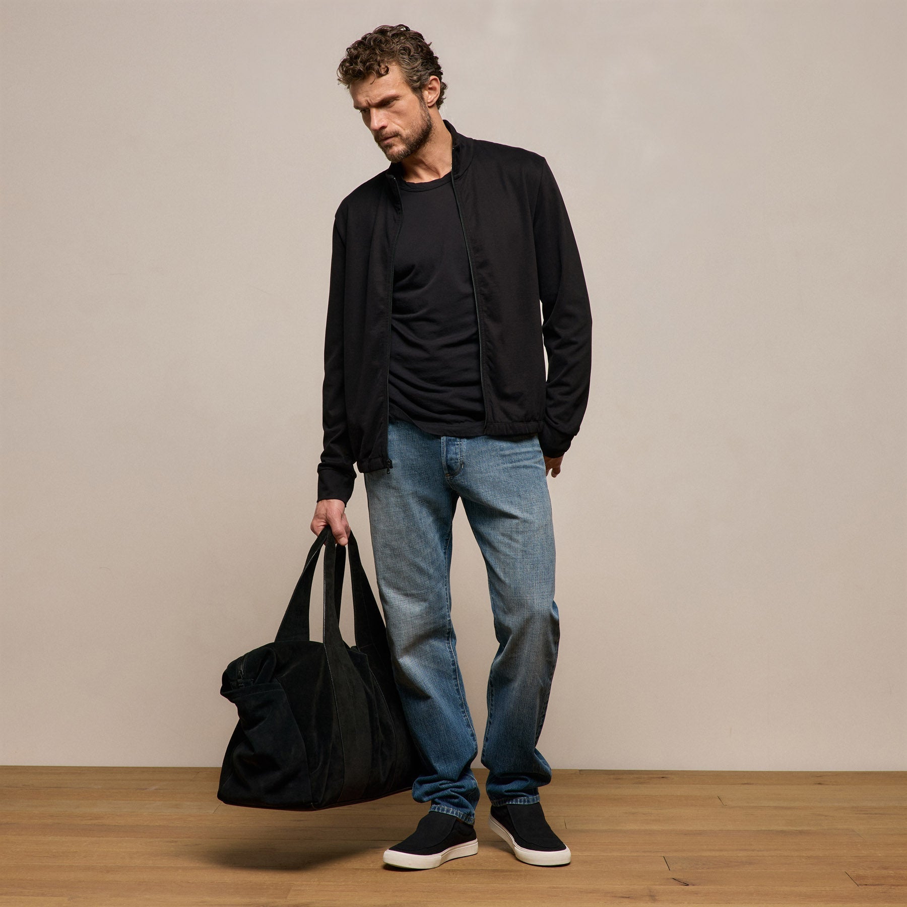Organic Sueded Jersey Jacket in Black | James Perse Los Angeles