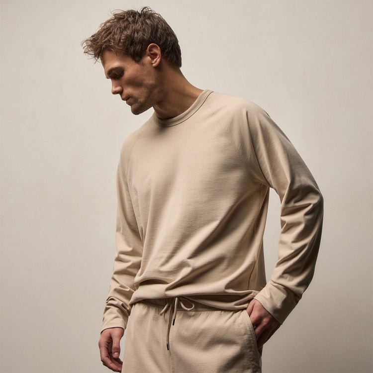 Heavy Organic Sueded Jersey Sweat Shirt in Stone | James Perse Los Angeles