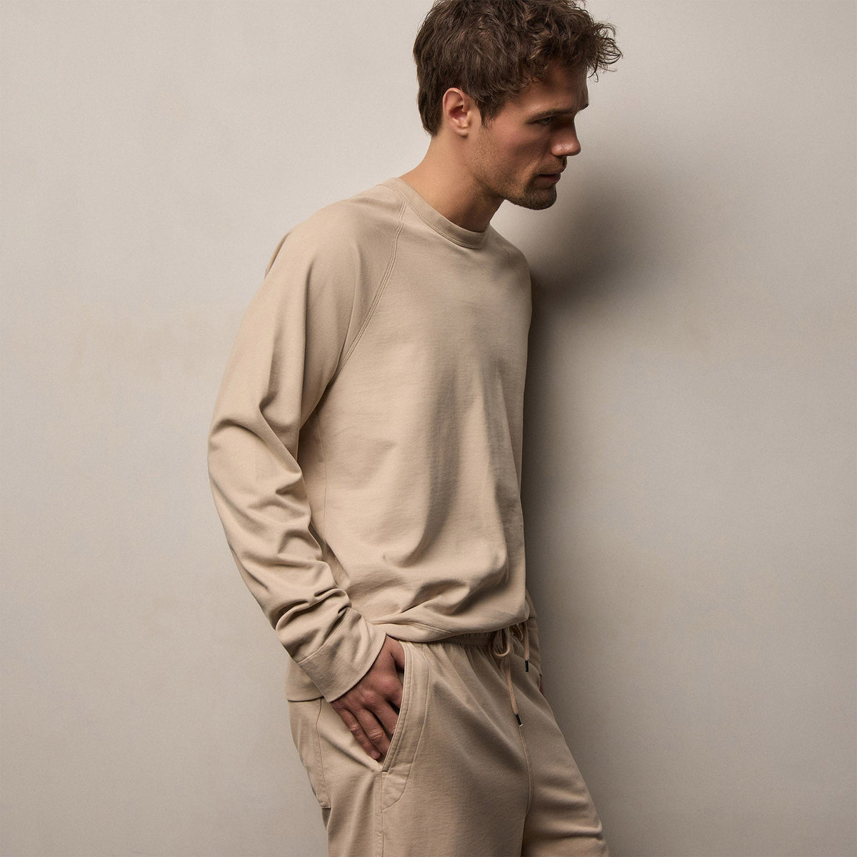 Heavy Organic Sueded Jersey Sweat Shirt in Stone | James Perse Los Angeles