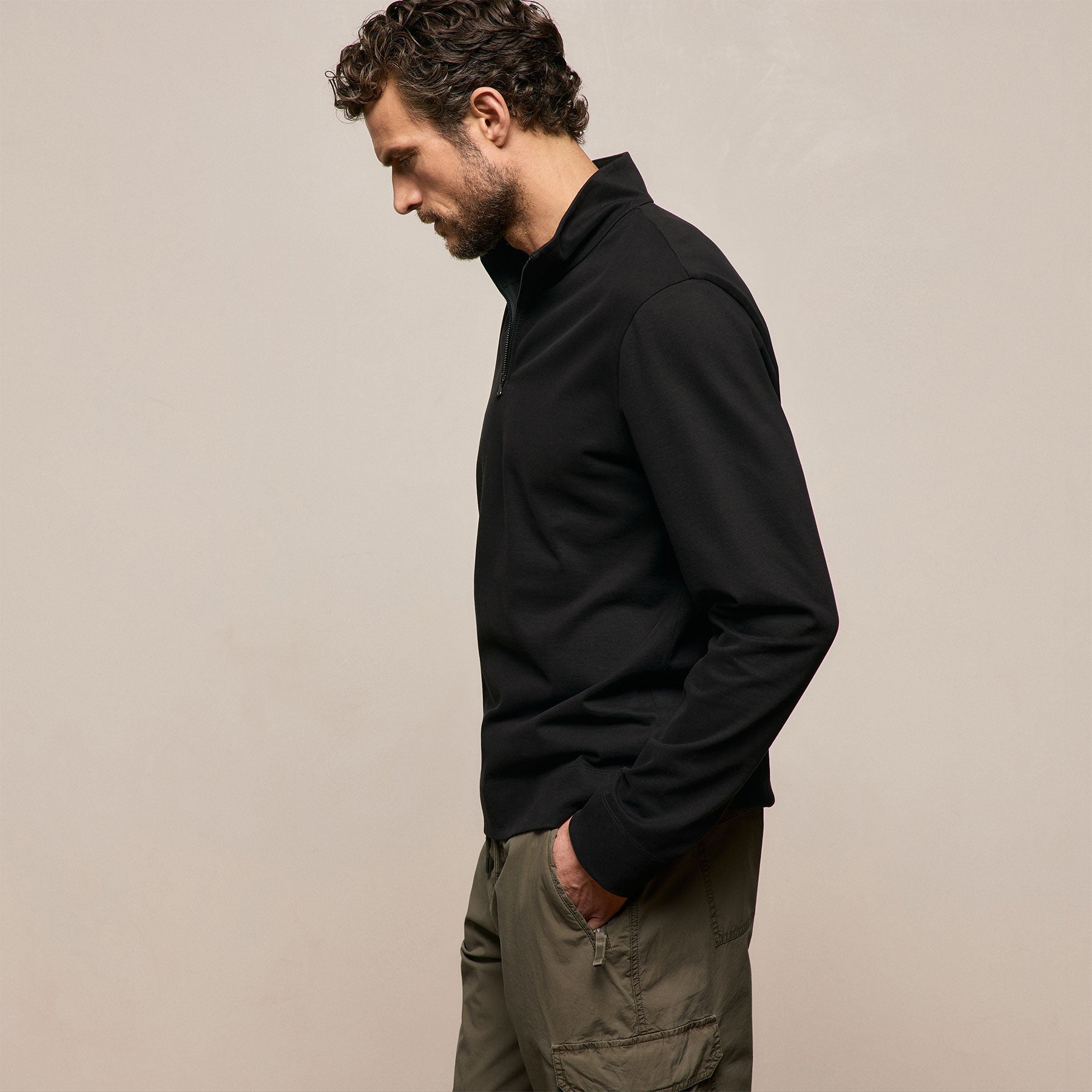 Organic Sueded Jersey Half Zip in Black | James Perse Los Angeles