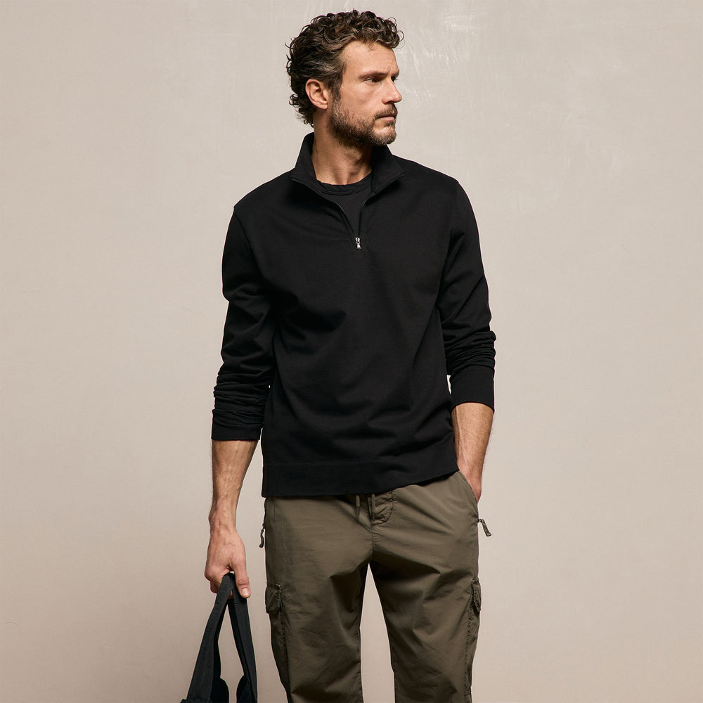 Organic Sueded Jersey Half Zip in Black | James Perse Los Angeles