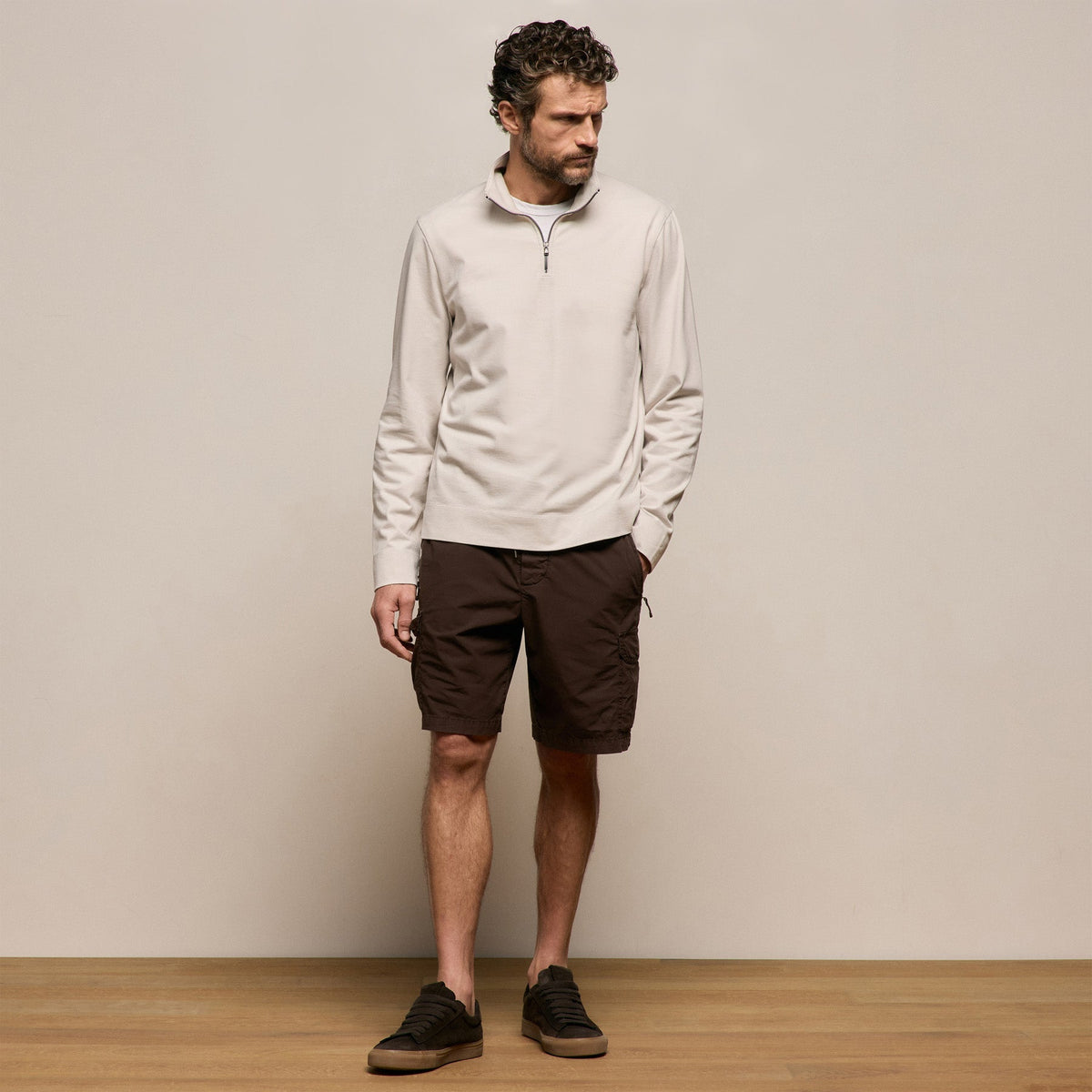Organic Sueded Jersey Half Zip in Pearl | James Perse Los Angeles
