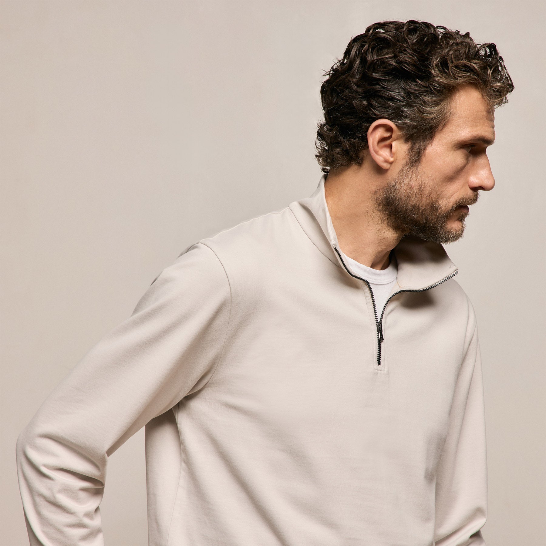 Organic Sueded Jersey Half Zip in Pearl | James Perse Los Angeles