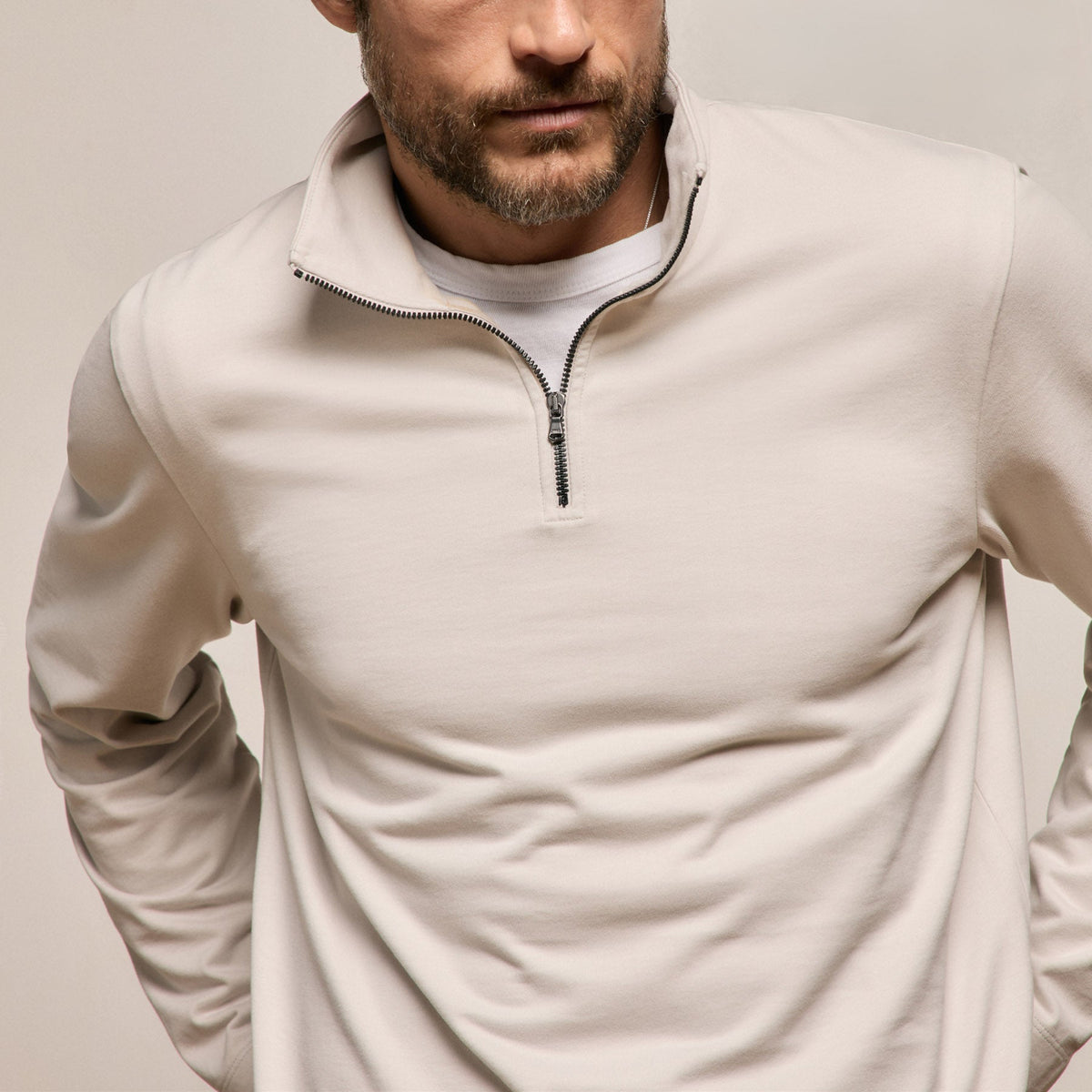 Organic Sueded Jersey Half Zip in Pearl | James Perse Los Angeles