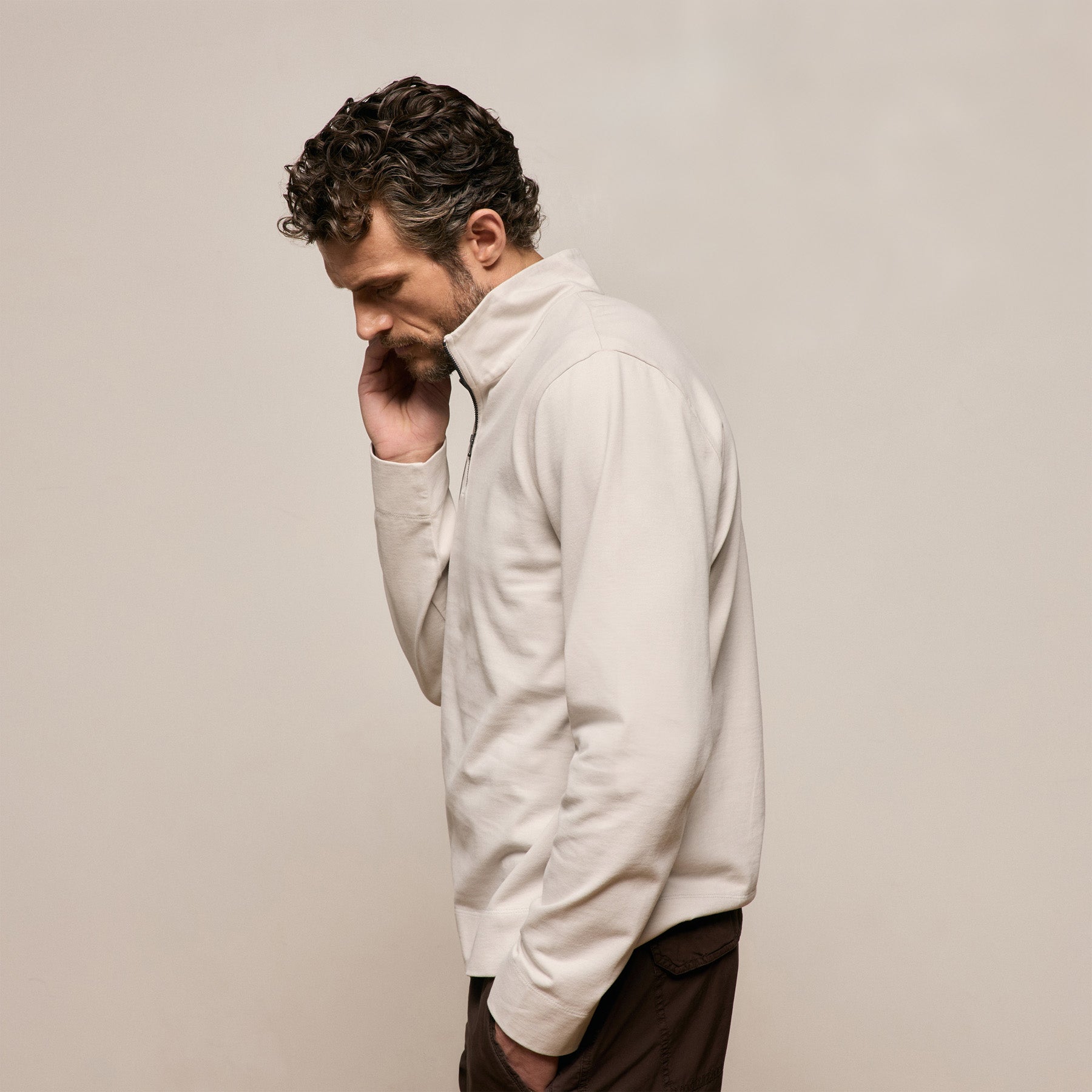 Organic Sueded Jersey Half Zip in Pearl | James Perse Los Angeles