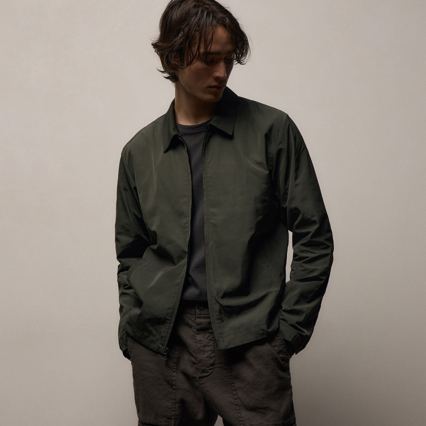 Recycled Twill Coach Jacket in Dark Olive | James Perse Los Angeles