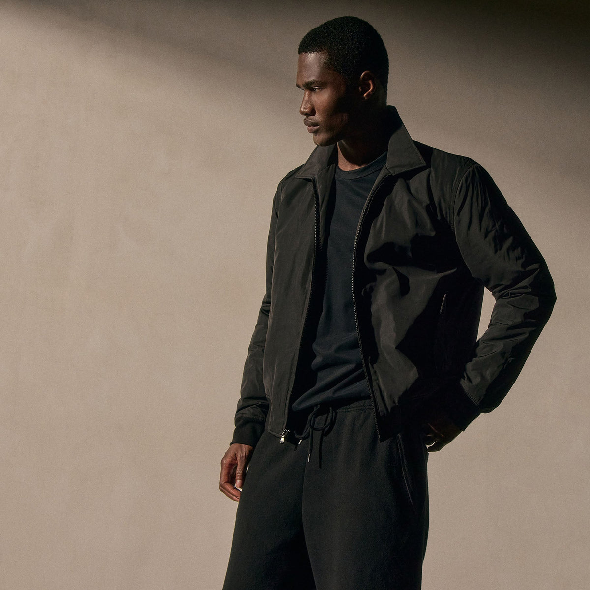 Recycled Poly Bomber Jacket in Black | James Perse Los Angeles