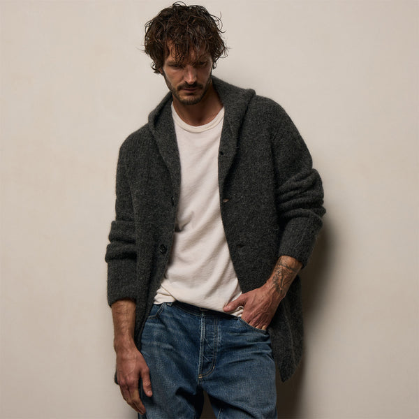 Chunky Waffle Knit Hooded Coat - Anthracite