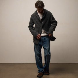 Chunky Waffle Knit Hooded Coat - Anthracite