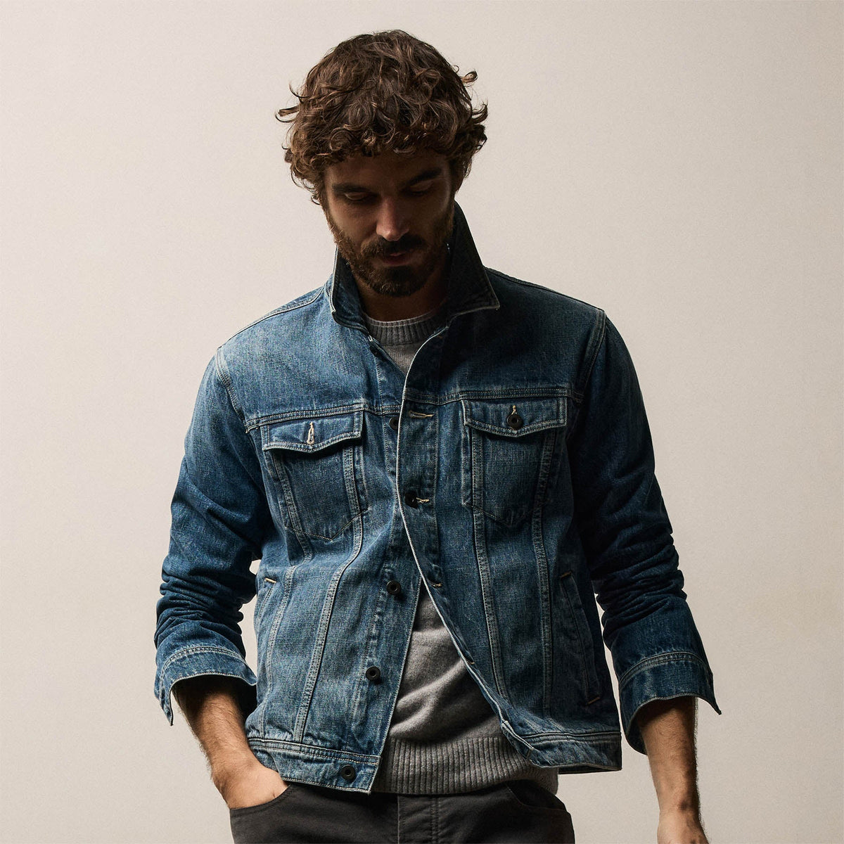 Selvedge Denim Jacket in Medium Wash | James Perse Los Angeles