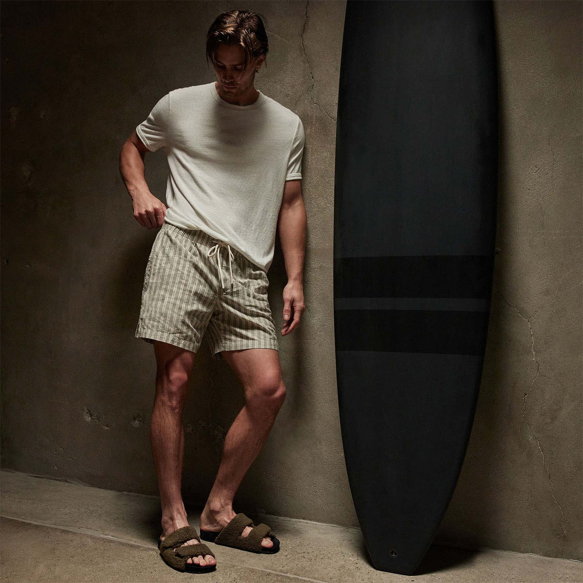 Striped Classic Short in Magma/Natural | James Perse Los Angeles