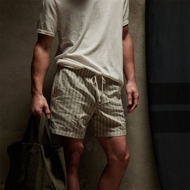 Striped Classic Short in Magma/Natural | James Perse Los Angeles