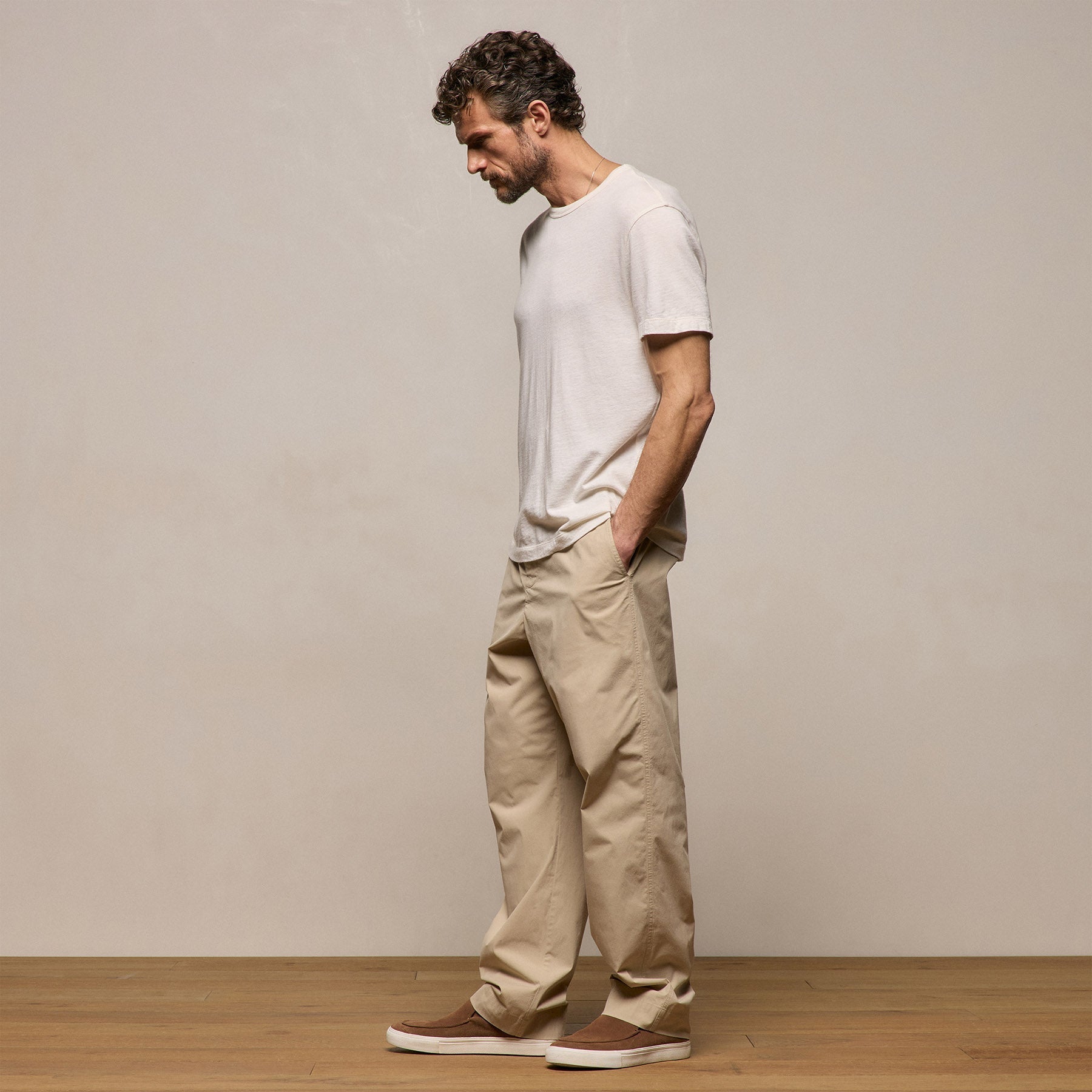Stretch Poplin Drawstring Pant In Light Khaki | James Perse Los