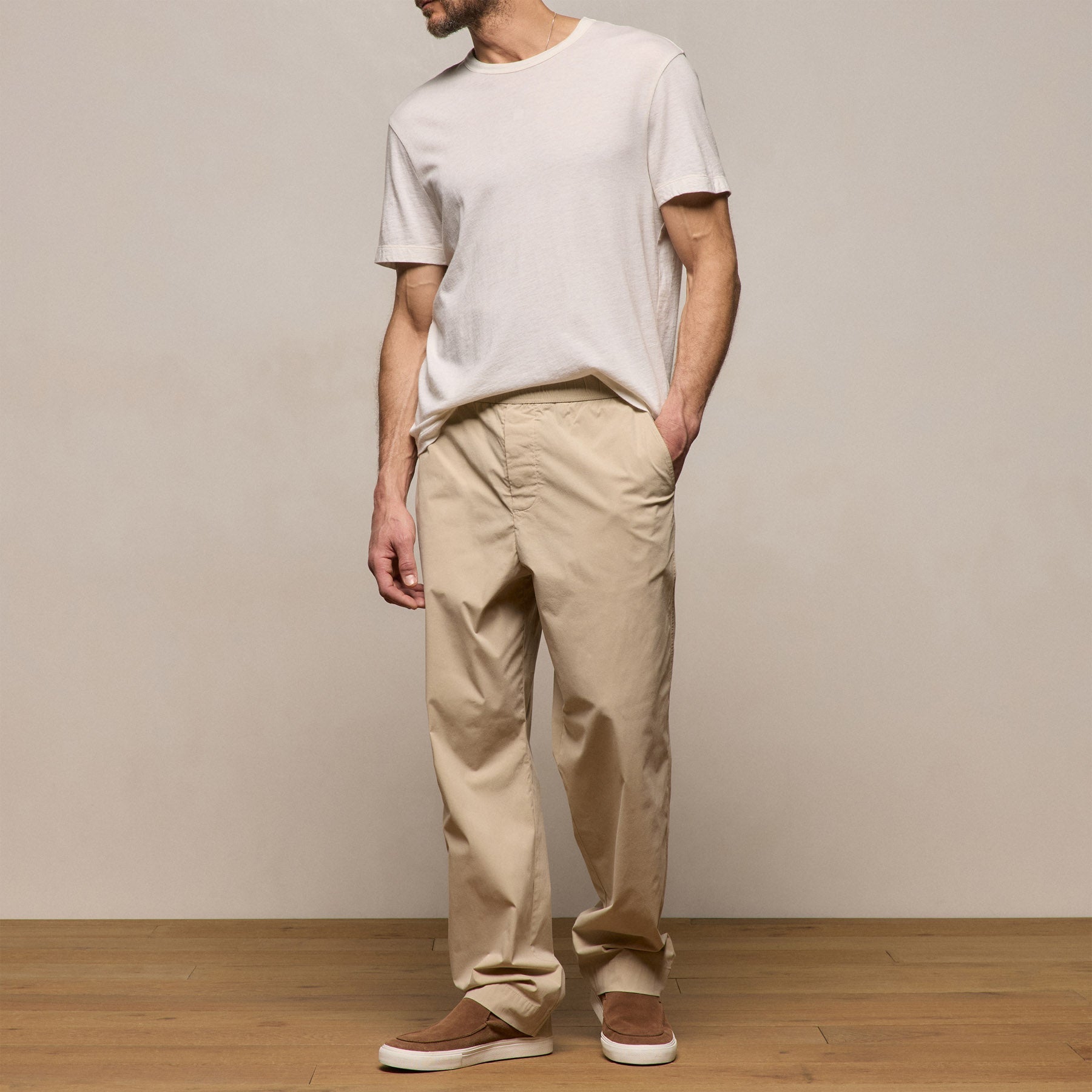 Stretch Poplin Drawstring Pant In Light Khaki | James Perse Los