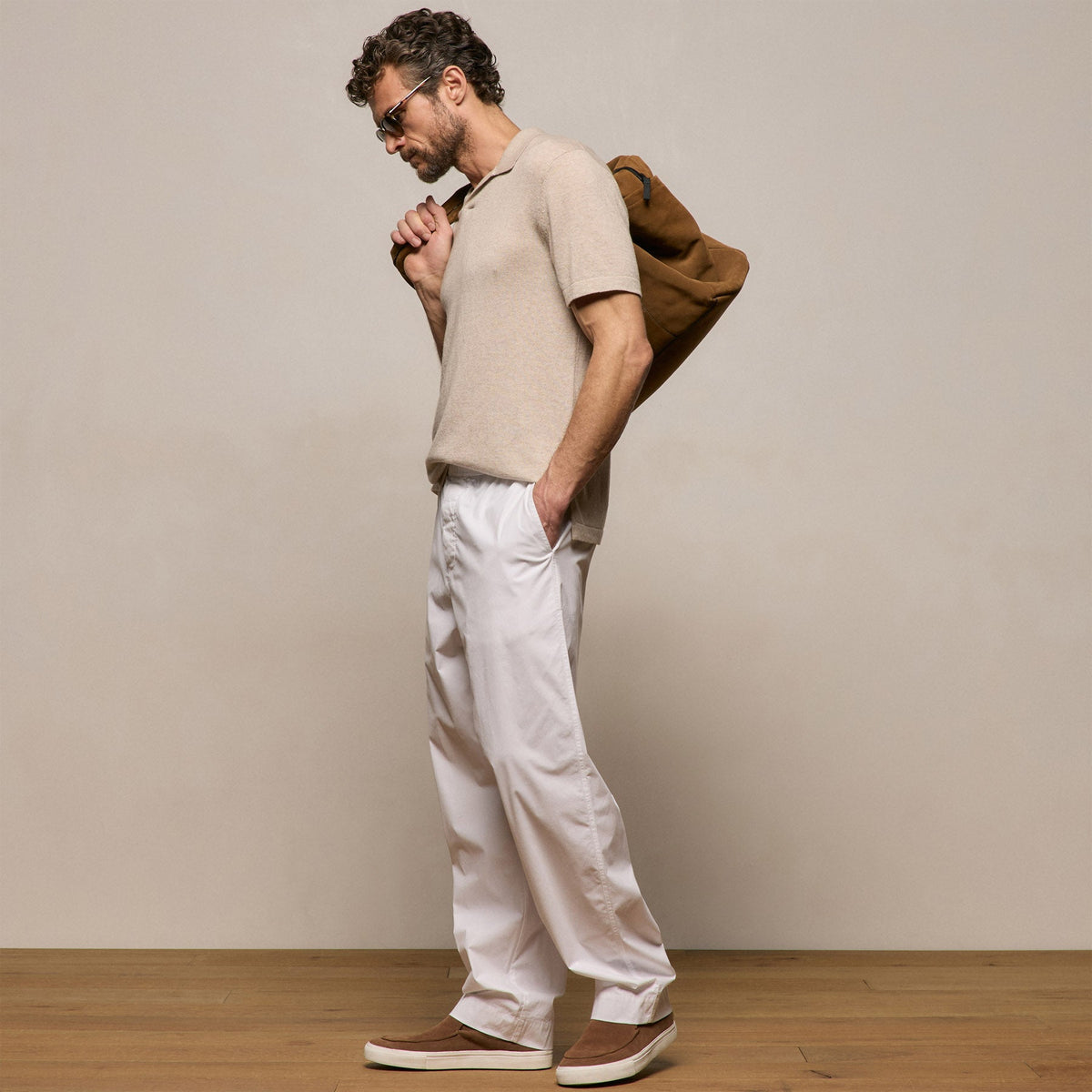 Stretch Poplin Drawstring Pant in White | James Perse Los Angeles