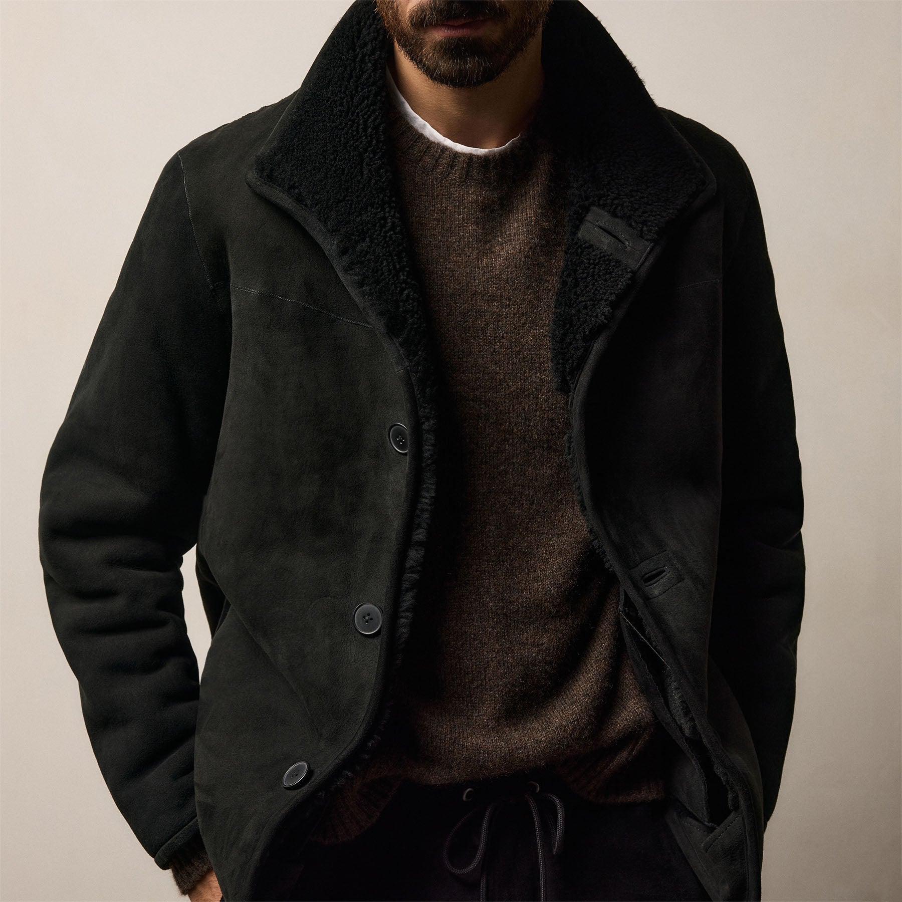 Suede Shearling Jacket - Black | James Perse Los Angeles