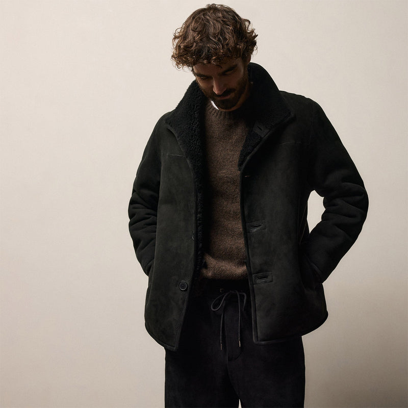 Suede Shearling Jacket in Black | James Perse Los Angeles