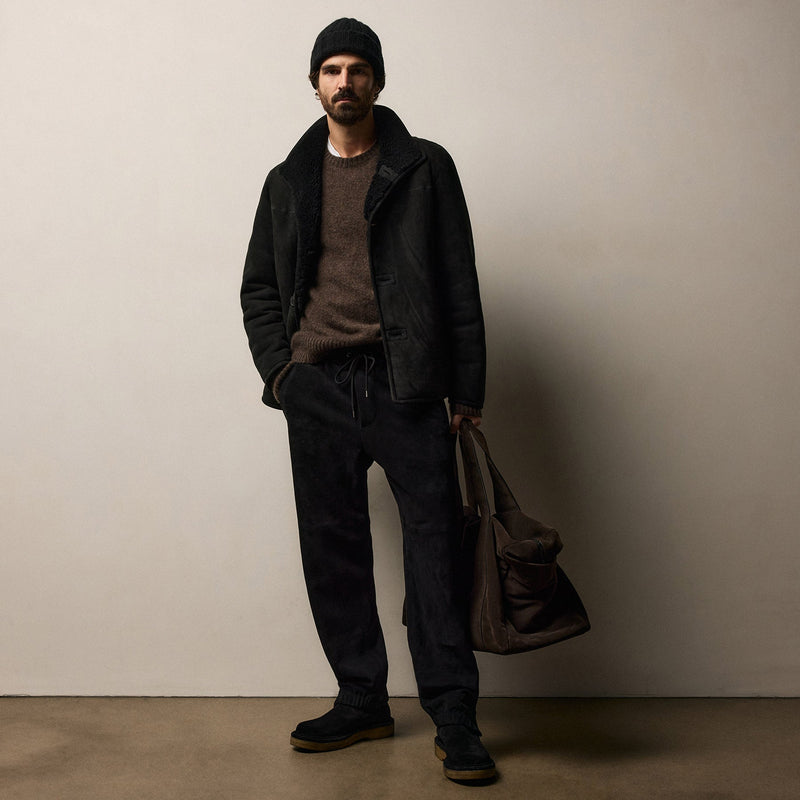 Suede Shearling Jacket in Black | James Perse Los Angeles