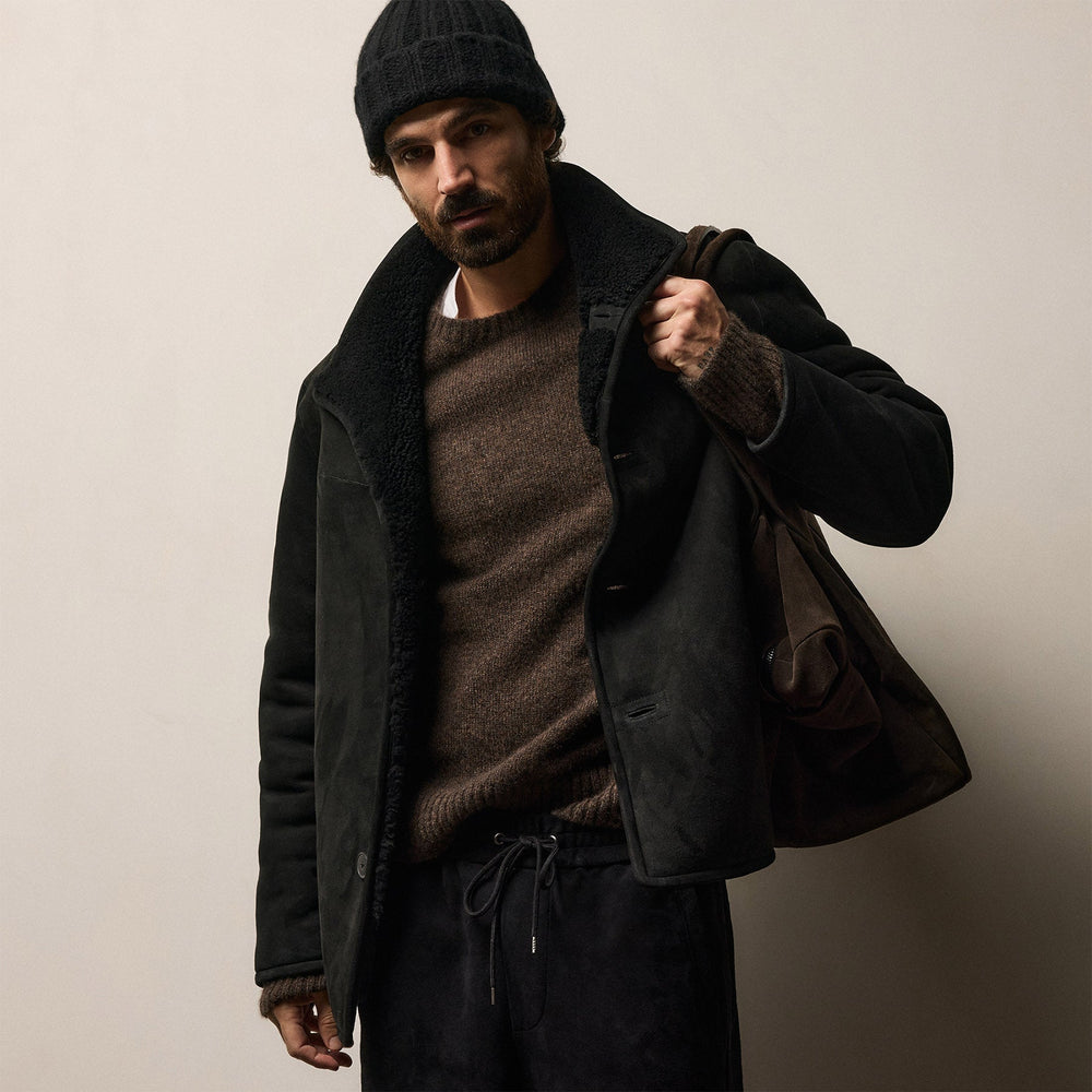 Suede Shearling Jacket in Black | James Perse Los Angeles