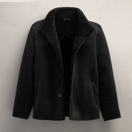 Suede Shearling Jacket in Black | James Perse Los Angeles FLAT
