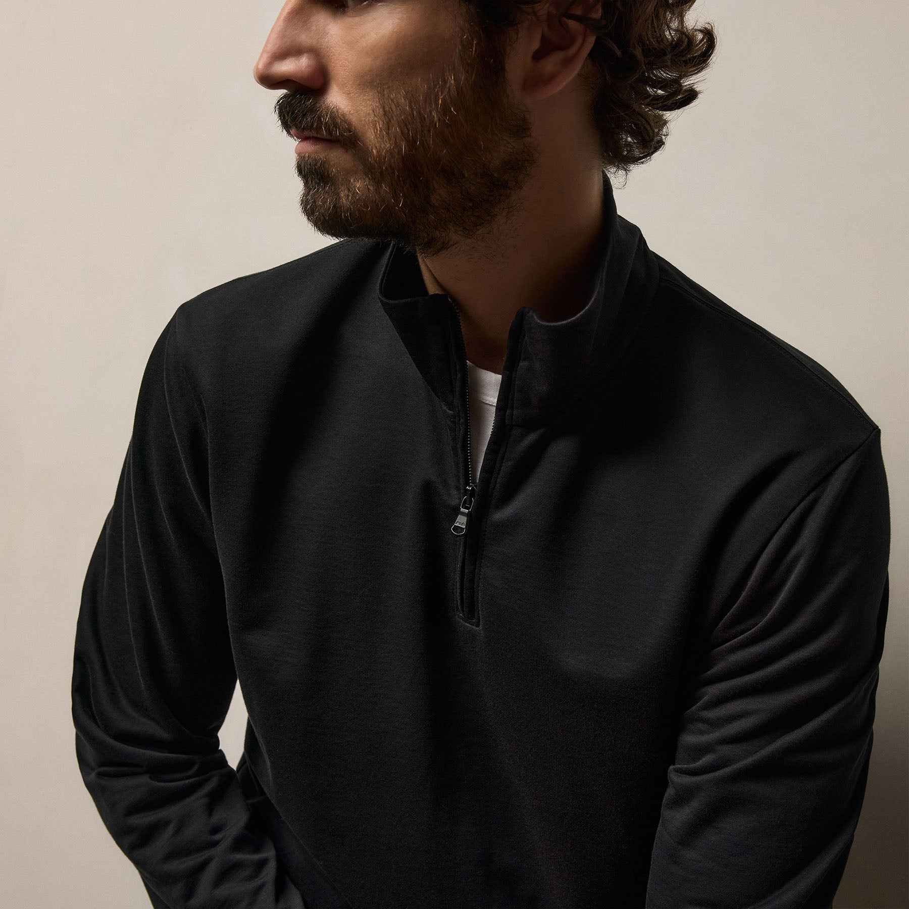 Fine French Terry Half Zip - Black | James Perse Los Angeles