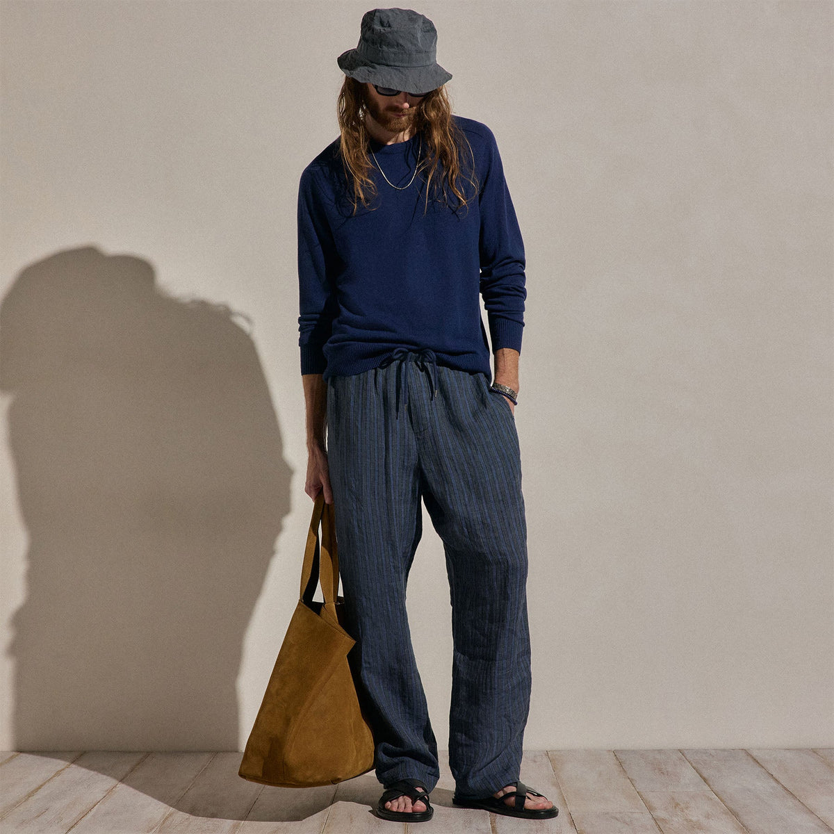 Washed Stripe Linen Relaxed Pant in Blue Stripe | James Perse Los Angeles