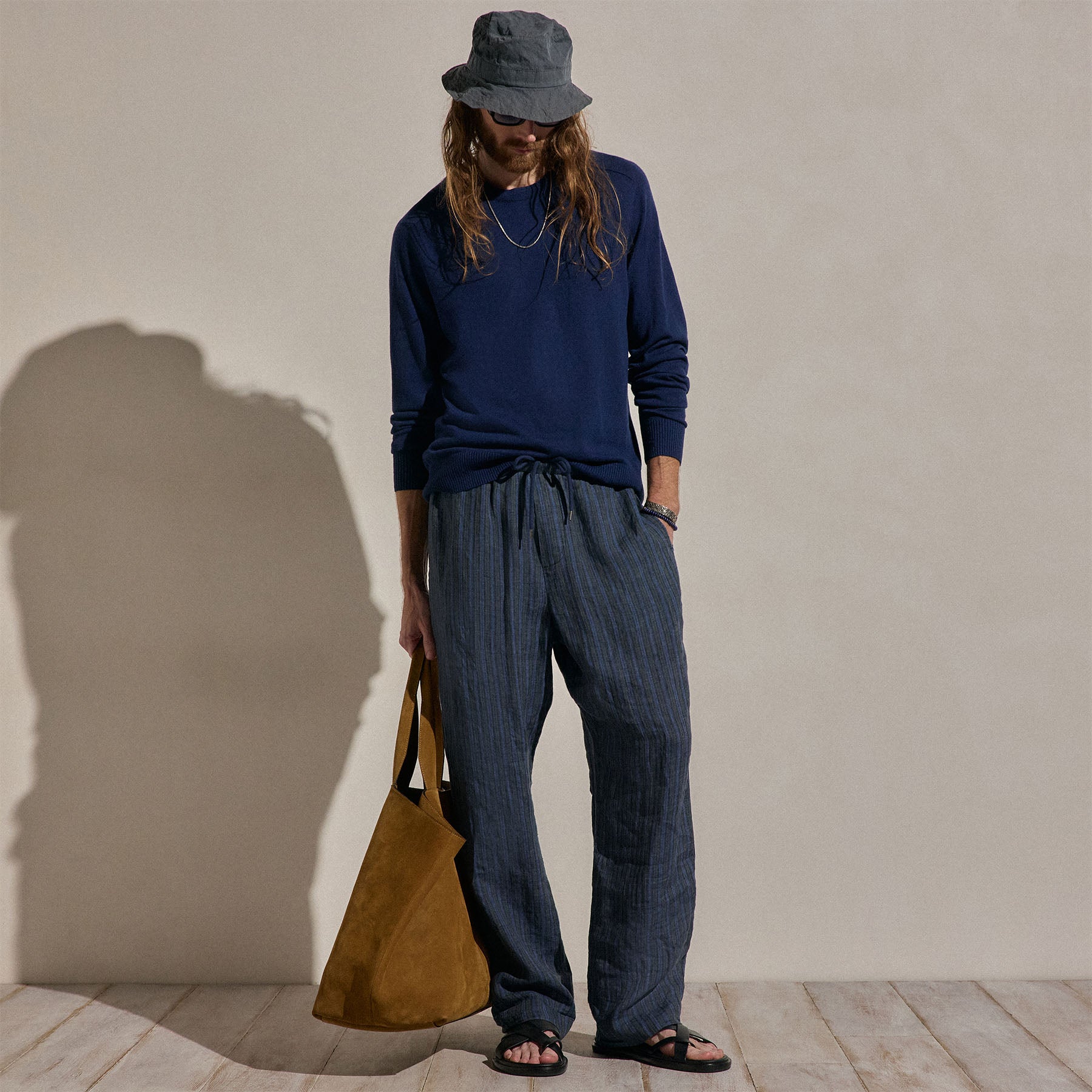 Washed Stripe Linen Relaxed Pant in Blue Stripe | James Perse Los Angeles