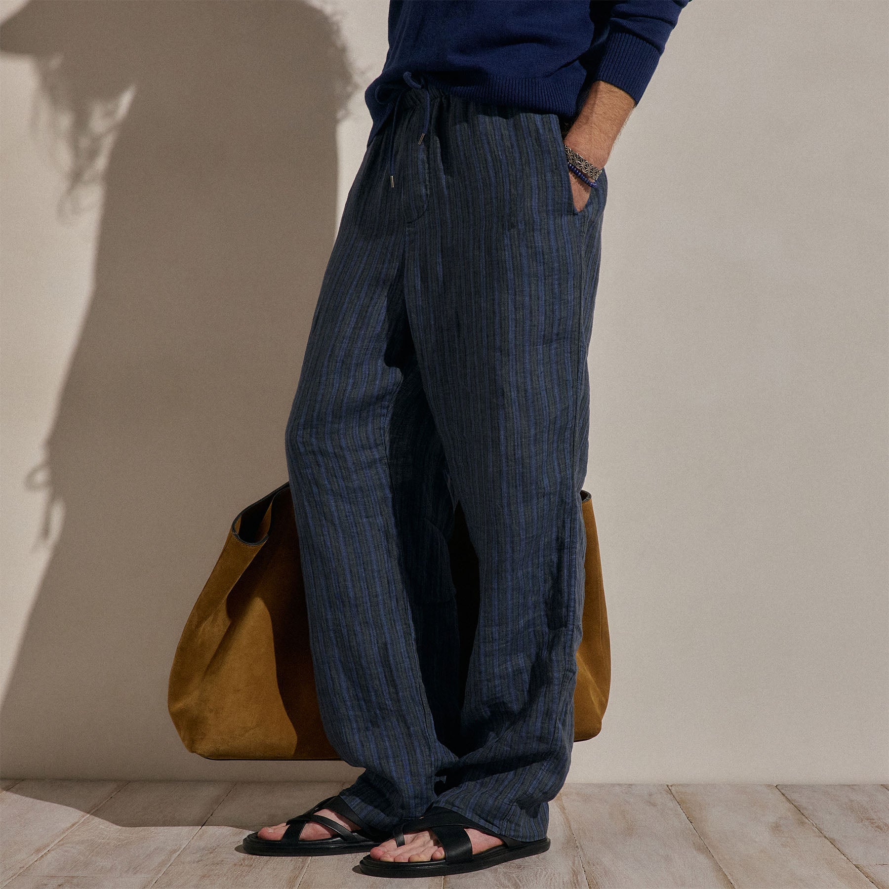 Washed Stripe Linen Relaxed Pant in Blue Stripe | James Perse Los Angeles