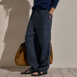 Washed Stripe Linen Relaxed Pant in Blue Stripe | James Perse Los Angeles