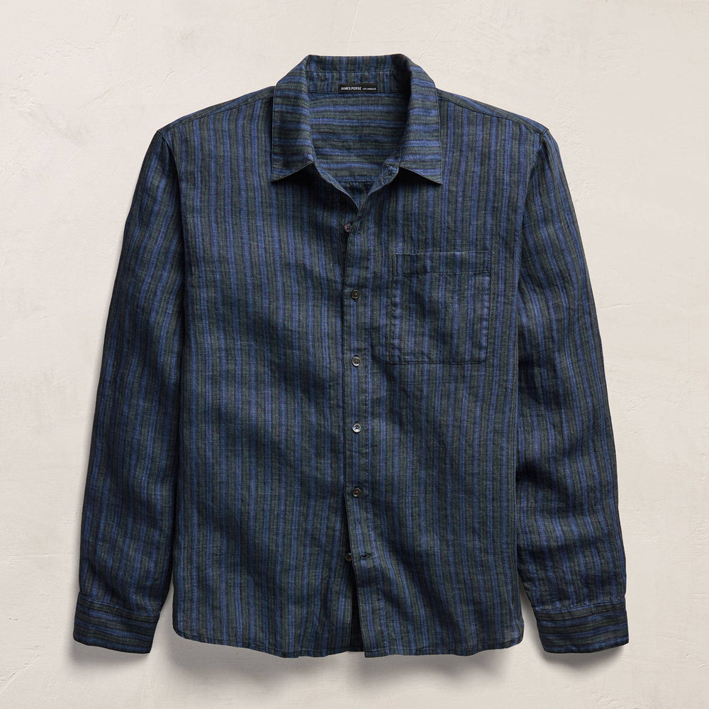 Washed Stripe Linen Shirt in Blue Stripe | James Perse Los Angeles