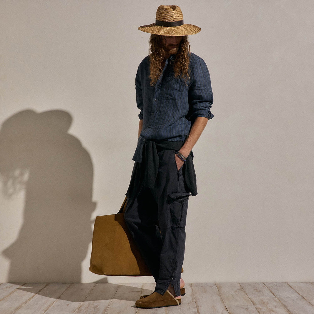 Washed Stripe Linen Shirt in Blue Stripe | James Perse Los Angeles