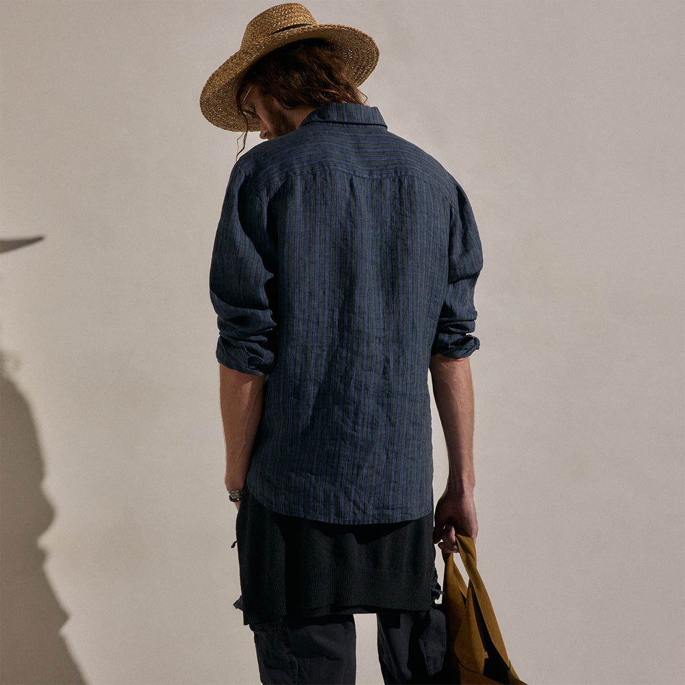 Washed Stripe Linen Shirt in Blue Stripe | James Perse Los Angeles