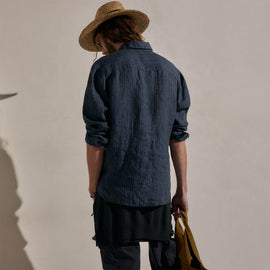 Washed Stripe Linen Shirt in Blue Stripe | James Perse Los Angeles