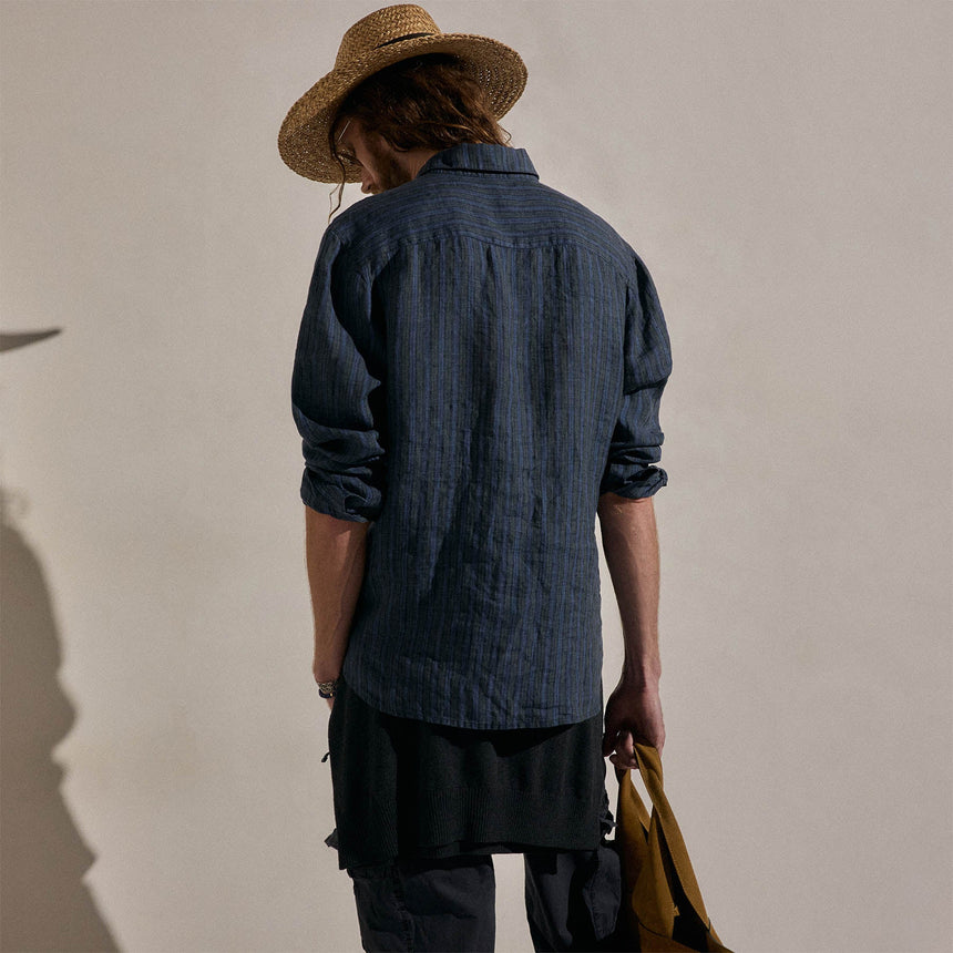 Washed Stripe Linen Shirt in Blue Stripe | James Perse Los Angeles