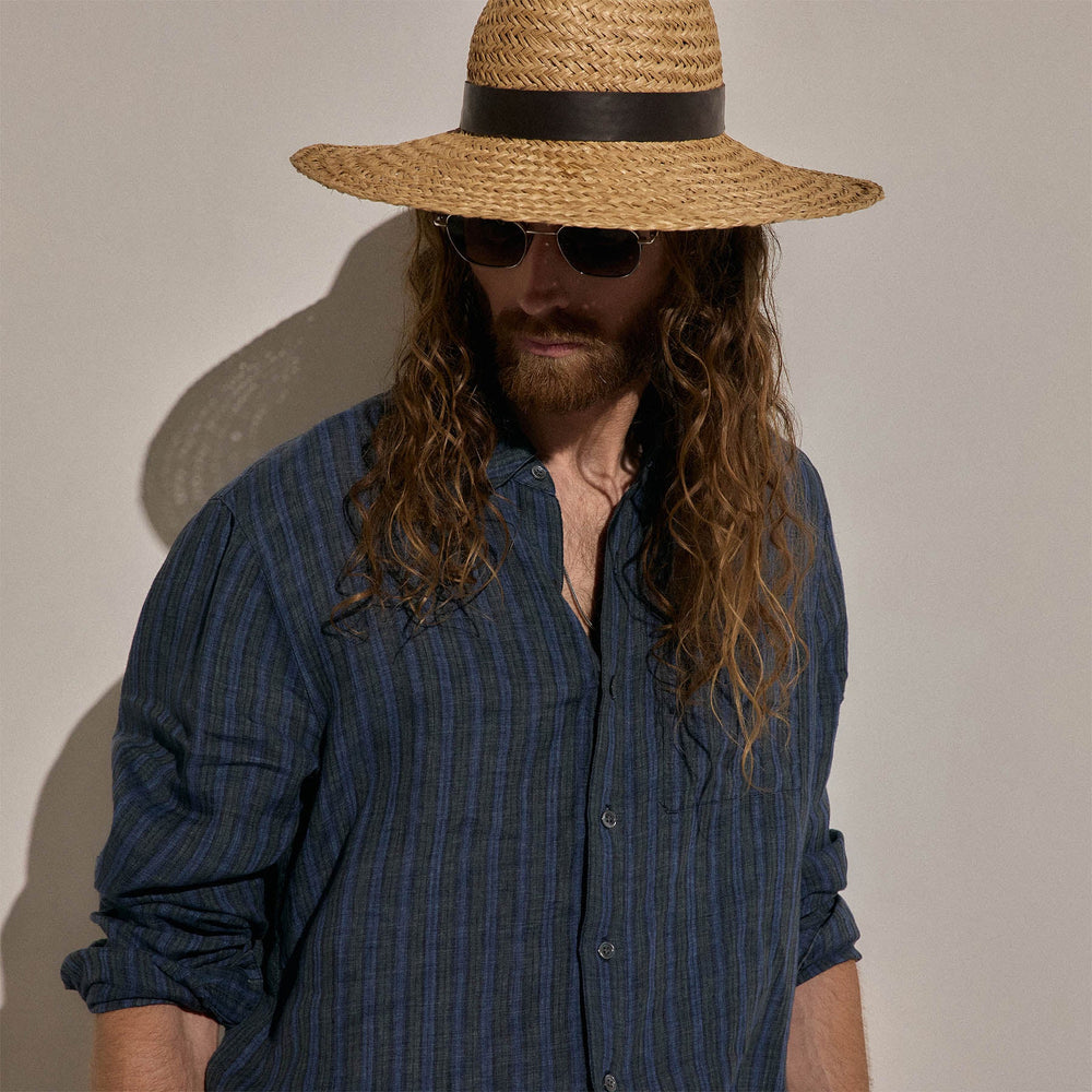Washed Stripe Linen Shirt in Blue Stripe | James Perse Los Angeles