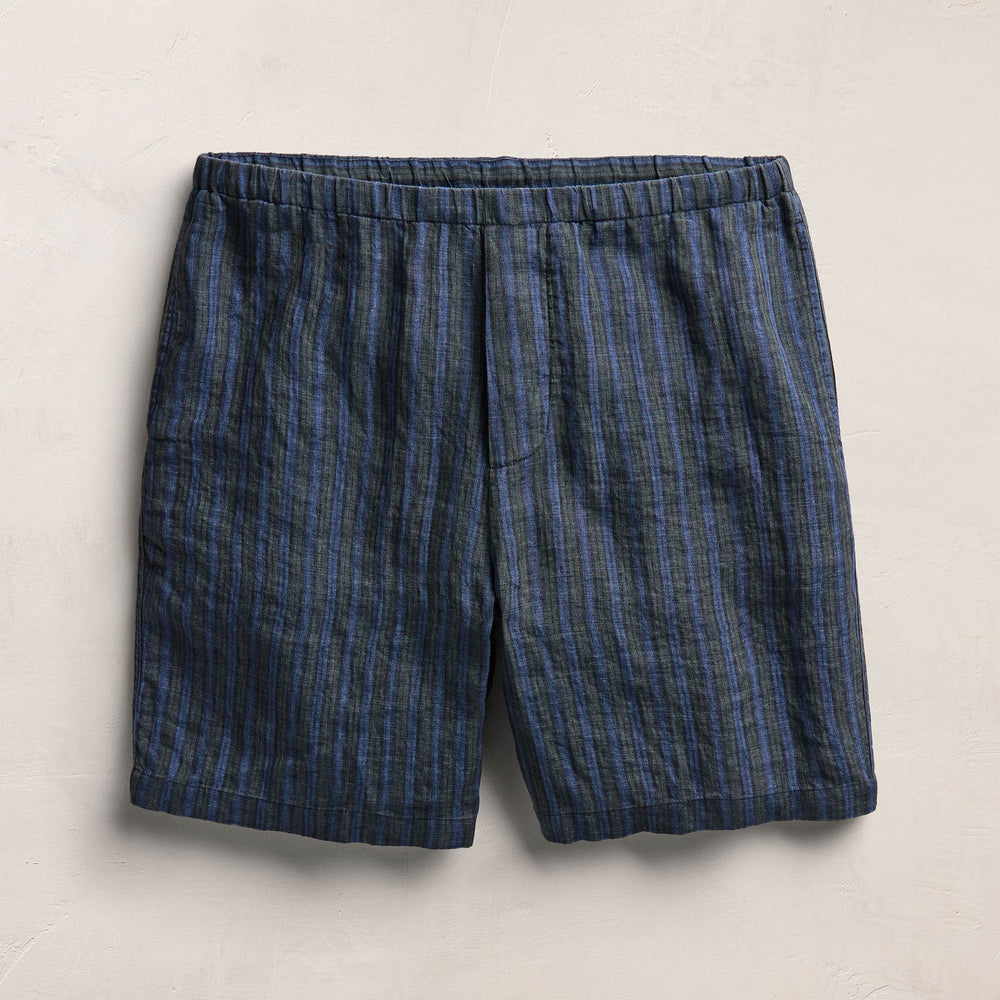 Washed Stripe Linen Relaxed Short in Blue Stripe | James Perse Los Angeles
